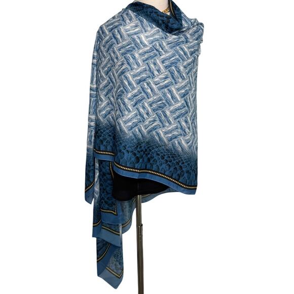 19v69 Italia XL chiffon scarf wrap pareo sarong snake print blue yellow 34 x 76" - Picture 3 of 9